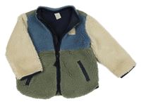 Khaki-modro-smetanová huňatá podšitá bunda s nášivkou H&M