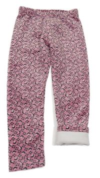 Růžovo-šedo-bílé vzorované sametové zateplené legíny Topolino