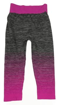 Tmavošedo-černo-fuchsiové melírované capri sportovní legíny