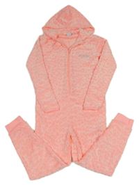 Neonově korálová vzorovaná plyšová kombinéza s kapucí Y.F.K.