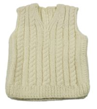 Smotanová rebrovaná vzorovaná pletená vesta