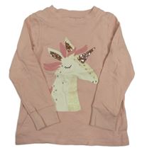 Pudrové pyžamové triko s jednorožcem s flitry Next