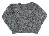 Tmavomodro-biely melírovaný rebrovaný oversize sveter H&M