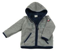 Šedo-tmavomodrá melírovaná propínací zateplená mikina s číslem a medvídkem a kapucí My Little Bear