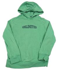 Zelená mikina s nápisem a kapsou a kapucí M&S