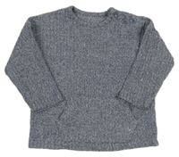 Tmavomodro-biely melírovaný úpletový sveter s vreckom George