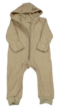 Béžová fleecová kombinéza s kapucí s oušky lupilu