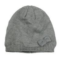 Sivá melírovaná úpletová zateplená čapica s mašlou Smile