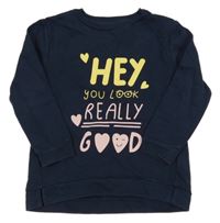 Tmavomodrá mikina s nápismi a srdiečkami ZY