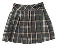 Sivo-čierno-svetloružová -biela kockovaná skladaná sukňa s přezkou C&A