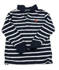 Tmavomodro-biela pruhovaná mikina s dinosaurom a golierikom Next