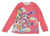 Tmavoružové rebrované tričko s pony SHEIN