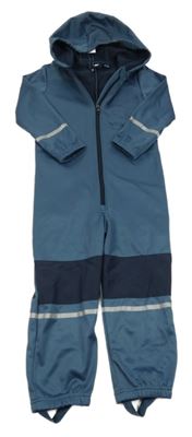 Nové - modrošedo-tmavomodrá softshellová kombinéza s kapucňou lupilu