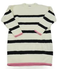 Bielo-čierno-ružové pruhované rebrované svetrové šaty Page one young