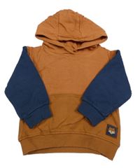 Medovo-hnědo-tmavomodrá mikina s liškou a kapucí Mothercare