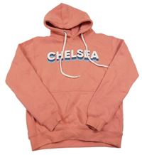 Růžová teplá mikina s logem - Chelsea kapsou a kapucí 