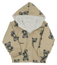 Béžová menšestrová jarná bunda s medvedíkmi a kapucňou SHEIN