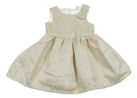 Smetanovo-stříbrno-zlaté vzorované slavnostní šaty s mašlí carter's