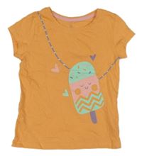 Oranžové tričko s nanukem a srdiečkami Mothercare