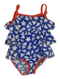 Safírovo-bílo-červené vzorované vrstvené jednodílné plavky s hvězdičkami Bhs