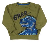 Khaki mikina s dinosaurom s flitrami F&F