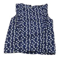 Tmavomodrá puntíkatá květovaná letní halenka s volánky