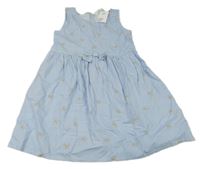 Nové - modro-biele pruhované plátenné šaty s kopretinami a mašlou H&M