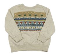 Svetlošedá -smotanová melírovaná mikina so žabičkami a liškami a muchomůrkami a vzorom Next