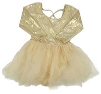 Zlaté cvičební baletní šaty s body a tylovou sukní