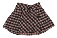 Starorůžovo-tmavomodro-světlerůžovo/šedá kostkovano/károvaná vlnená sukňa s gombíkmi Nutmeg