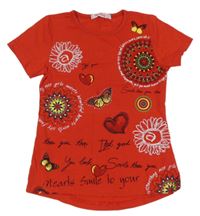 Červené tričko s mandalou a motýlikmi a srdiečkami a kamienkami Pink Baby