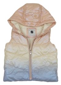 Světlerůžovo-modrofialová prošívaná šusťáková zateplená vesta s kapucí Tu