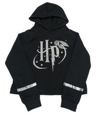 Černá crop mikina s logem - Harry Potter a kapucí C&A