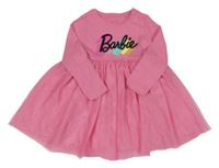 Růžové šaty s logem z flitrů - Barbie a tylem Barbie