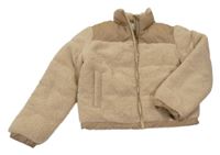 Béžovo-hnědá prošívaná huňato/šusťáková zimní bunda PRIMARK