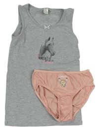2set- Šedá košilka s jednorožcem + Pudrové kalhotky Bambi Yigga 