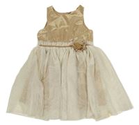 Béžovo-krémové slavnostní šaty s tylovou třpytivou sukní H&M
