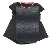 Černo-vzorované sportovní funkční tričko Domyos