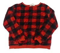 Červeno-čierna kockovaná chlpatá mikina H&M