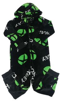 Čierna chlpatá kombinéza s logy X-Box a kapucňou Matalan