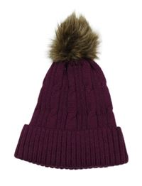 Vínová pletená čepice s bambulí