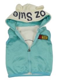 Tyrkysovo-smotanová tepláková prepínaci vesta s nášivkou a kapucňou