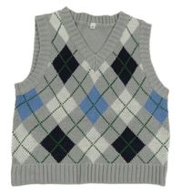 Sivo-modro-biela károvaná svetrová vesta