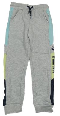 Šedé melírované tepláky s pruhy a fotbalovým míčem Kids