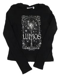 Čierne rebrované crop tričko s potiskem - Harry Potter