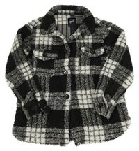 Čierno-biela kockovaná huňatá košeľová bunda New Look