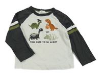 Světlebéžovo-tmavošedé triko s dinosaury C&A