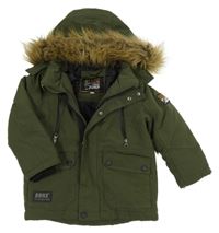 Khaki šusťáková zimní bunda s kapucí s kožešinou