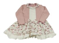 Ružovo-biele svetrovo/lehké šaty s kvetinami