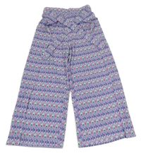 Fialovo-bielo-modré vzorované široké ľahké nohavice s opaskom Page One Young